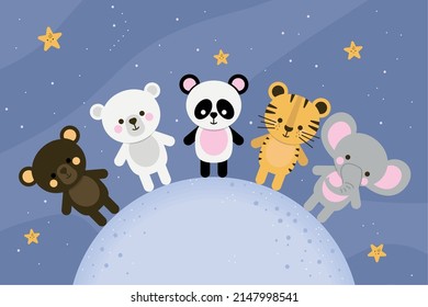 baby animals on moon cartoon