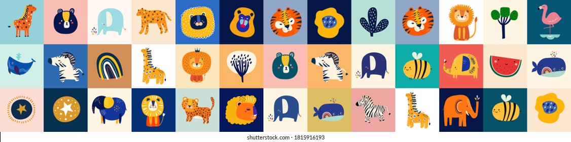 Baby Animals Pattern. Fabric Pattern. Vector Illustration With Cute Animals. Nursery Baby Pattern Illustration. Memo Game For Kids