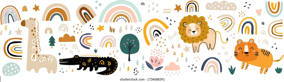 Baby animals pattern. Vector illustration with Africa animals. Nursery baby pattern illustration	