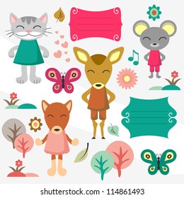 Baby animals scrapbook elements set