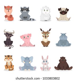 Baby animals set. Cute cartoon animals on white.