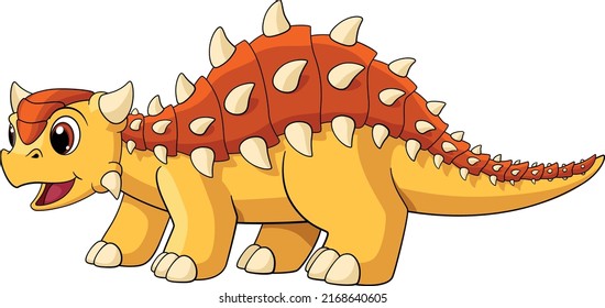 Baby ankylosaur. Cartoon yellow dino. Funny creature