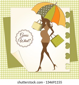 baby announcement card with beautiful pregnant woman