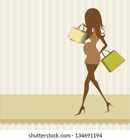 baby announcement card with beautiful pregnant woman