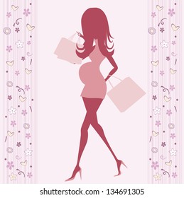baby announcement card with beautiful pregnant woman