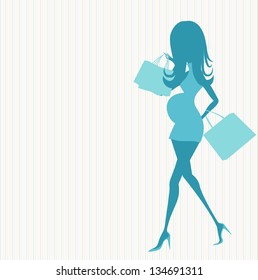 baby announcement card with beautiful pregnant woman