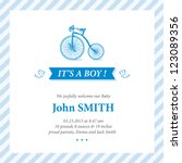 Baby announcement card editable vector with bicycle illustration for baby boy