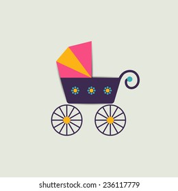 Baby announcement card. Vector buggy illustration. 