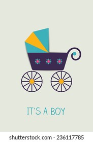 Baby announcement card. Vector buggy illustration. 