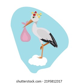 Baby announcement card. vector illustration of the stork image.