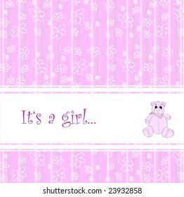 Baby announcement with cute teddy for girl-vector