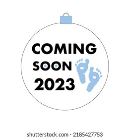 Baby announcement greeting card with Christmas ball. 2023 expecting a baby