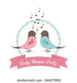 Baby Announcement with Sweet Birds