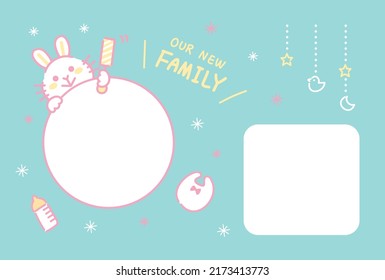 Baby announcement template. New born baby card with Rabbit. 