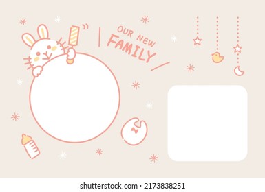 Baby Announcement Template. New Born Baby Card With Rabbit. 