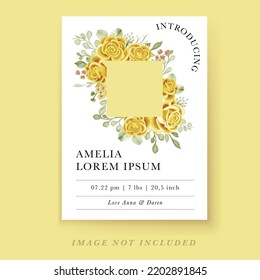 baby announcement with yellow rose decoration template