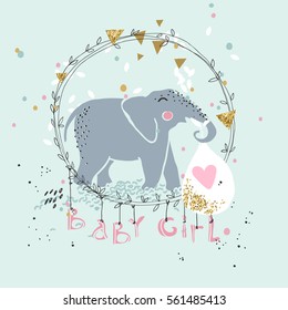 baby announcemet card with cute elephant