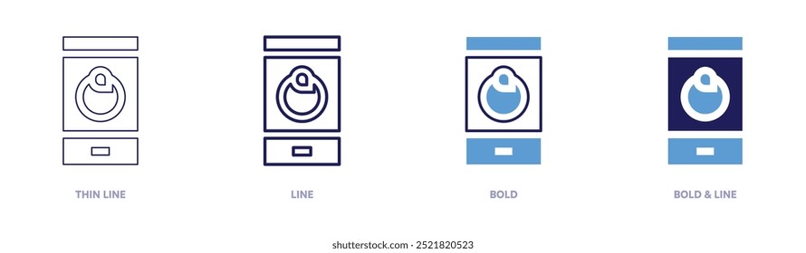 Icono de App de bebé en 4 estilos diferentes. Línea delgada, línea, negrita y línea negrita. Estilo duotono. Trazo editable.