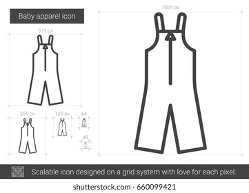 Baby apparel vector line icon isolated on white background. Baby apparel line icon for infographic, website or app. Scalable icon designed on a grid system.