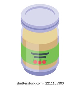 Baby apple puree icon isometric vector. Fruit food. Jar glass