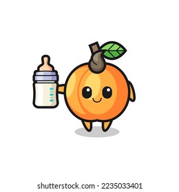 baby apricot cartoon character with milk bottle , cute style design for t shirt, sticker, logo element