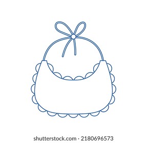 Icono del delantal del bebé. Pegatinas mínimas para las redes sociales. Ropa para cocinar, higiene infantil durante las comidas. Línea de arte y contorno, elemento gráfico para sitio web. Dibujo vectorial plano de dibujos animados