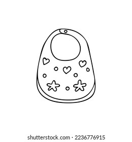 Baby apron with stars, hearts and ovals on it hand drawn illustration in vector. Baby bib front view doodle icon in vector.