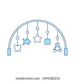 Baby Arc With Hanged Toys Icon. Thin Line With Blue Fill Design. Vector Illustration.