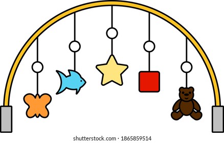 Baby Arc With Hanged Toys Icon. Editable Outline With Color Fill Design. Vector Illustration.