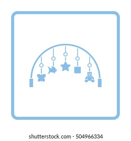 Baby arc with hanged toys icon. Blue frame design. Vector illustration.