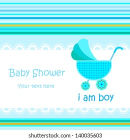 Baby arrival announcement card / Baby boy shower card / baby card (stroller design) 