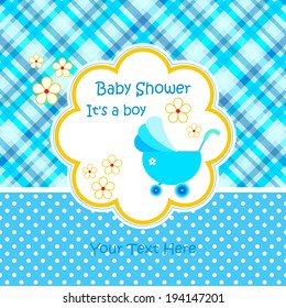 Baby arrival announcement card / Baby boy shower card / baby card (stroller design) 