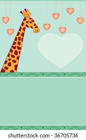 Baby arrival announcement card design Giraffe and heart