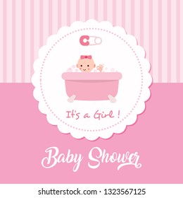 Baby arrival announcement card / Baby girl shower card - Vector