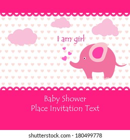Baby arrival announcement card / Baby girl shower card / baby card (elephant design) 