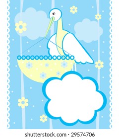 Baby arrival announcement card with stork