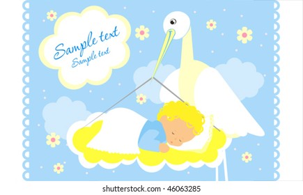 Baby arrival announcement card with stork