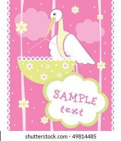 Baby arrival announcement card with stork