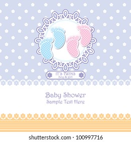 Baby Arrival Announcement Card / Twin Baby Boy & Girl Shower Card