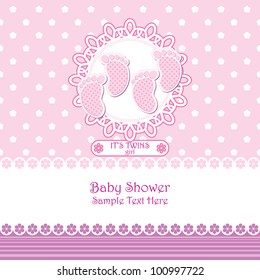 Baby Arrival Announcement Card / Twin Baby Girl Shower Card