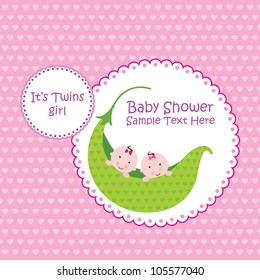 Baby arrival announcement card / Twin baby girl shower card