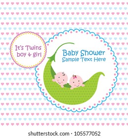 Baby Arrival Announcement Card / Twin Baby Boy & Girl Shower Card