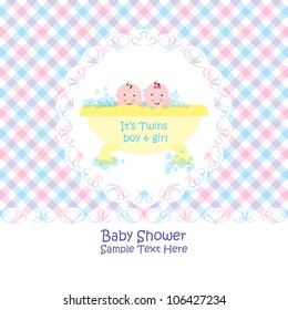 Baby Arrival Announcement Card / Twin Baby Boy & Girl Shower Card