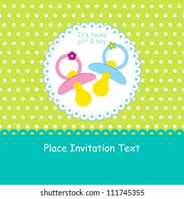 Baby Arrival Announcement Card / Twin Baby Boy And Girl Shower Card / Baby Card With Baby Nipple