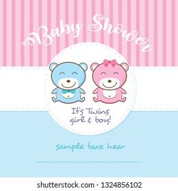 Baby Arrival Announcement Card / Twin Baby Boy & Girl Shower Card - Vector