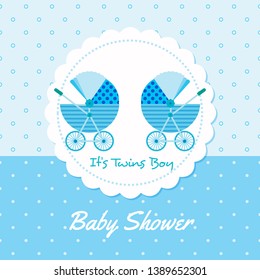 Baby arrival announcement card / Twin baby boy shower card / baby card (stroller design) - Vector - Vector