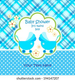 Baby arrival announcement card / Twin baby boy shower card / baby card (stroller design) 