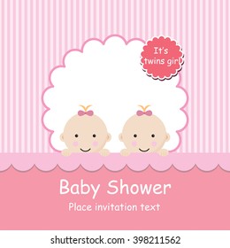 Baby arrival announcement card / Twins baby girl shower card
