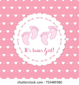 Baby arrival announcement card / twins baby girl shower card