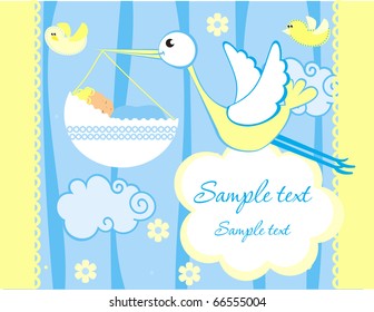 Baby arrival announcement card. Vector